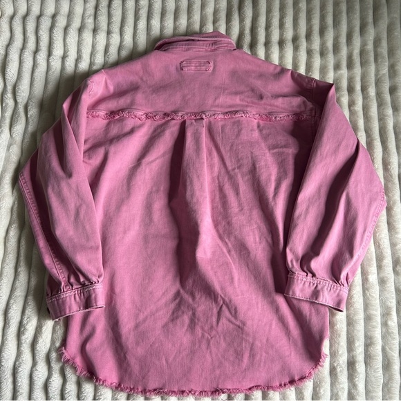 Maurices Womens Large Pink Button-Up Raw Hem Lightweight Denim Jacket - Picture 7 of 7